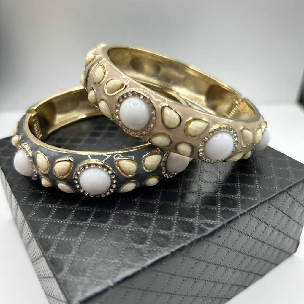 Choice Of Gray Or Cream Sequin Brand Enamel Hinged Bangle